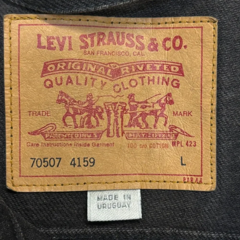Vintage Levi's 70507 4159 Men Black Denim Trucker Jean Jacket Size Large C130 20